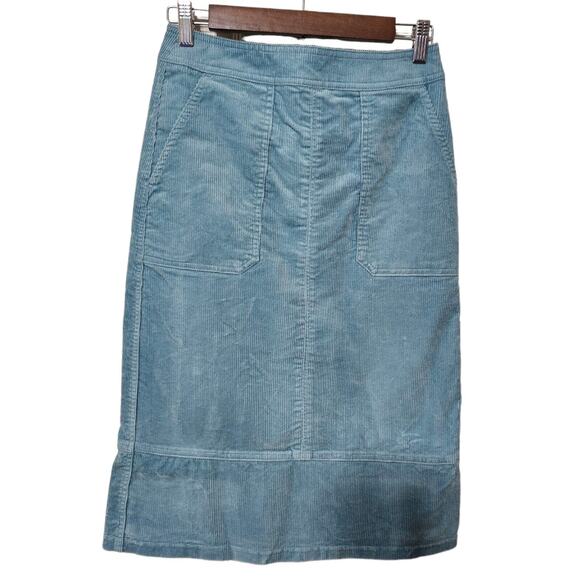 Boden Corduroy Skirt Womens 4 Turquoise Blue A Line Midi Length Modest Buttons - Picture 2 of 11